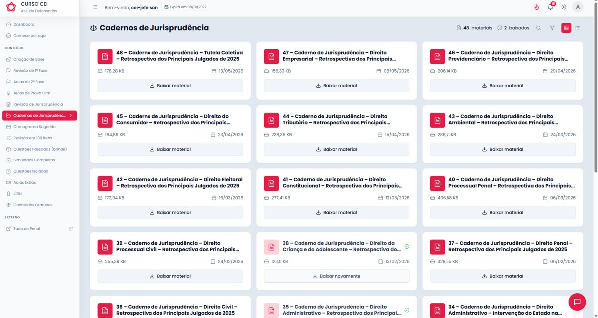 Cadernos de jurisprudência organizados por tribunal